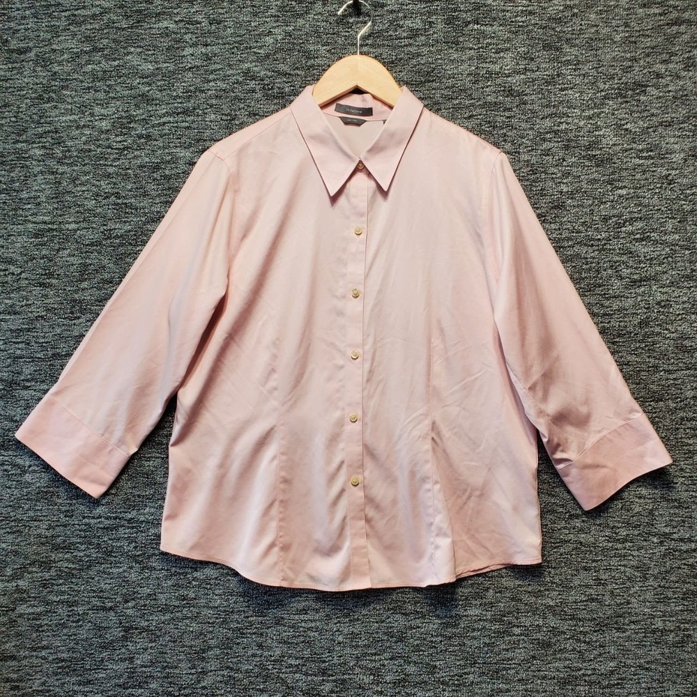 Liz Claiborne Button Up Shirt Womens 16 Pink 3/4 Sleeve Non Iron Cotton Blouse
